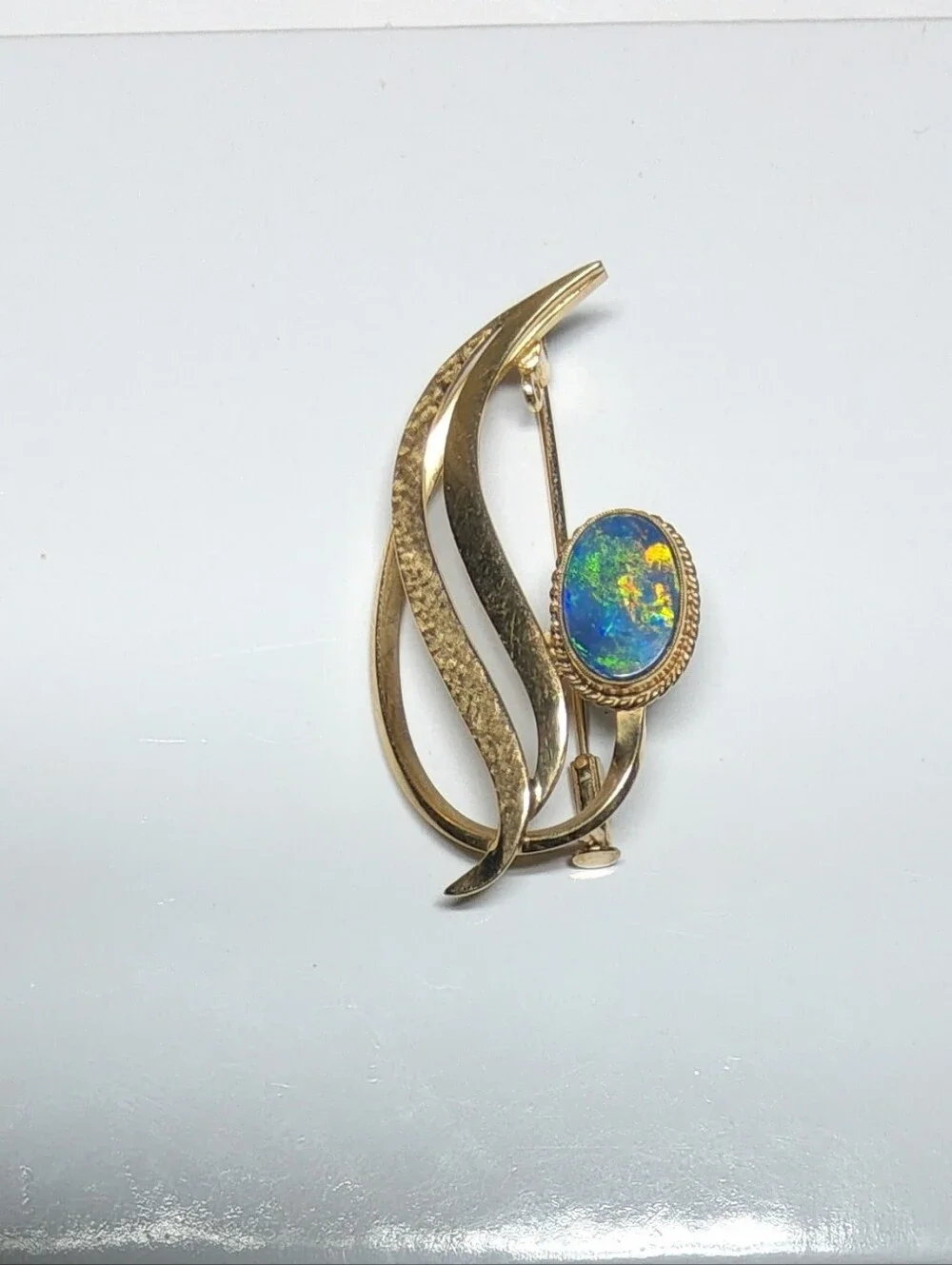 Vintage 10K Solid Yellow Gold Semi-Black Opal Dual-Textured